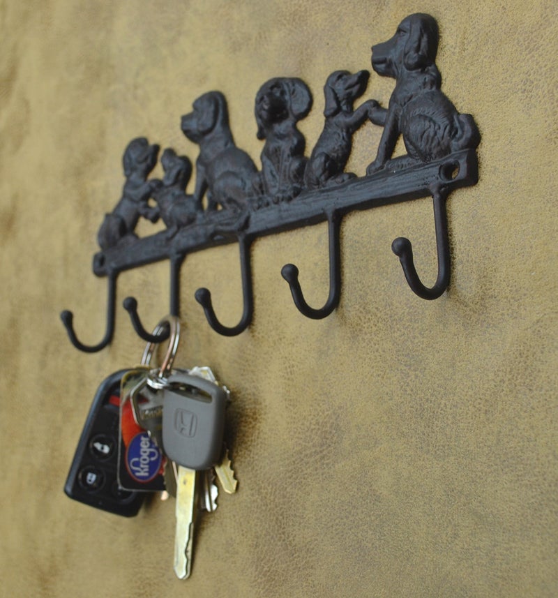 Lulu Decor Cast Iron 5 Dog Key Hooks, Ideal for Dog Lovers Heavy Duty Hooks, Decorative Hooks - Wall Mount Leash Holder for Wall Storage - Stylish Key Holder (Antique Black) - Image 2